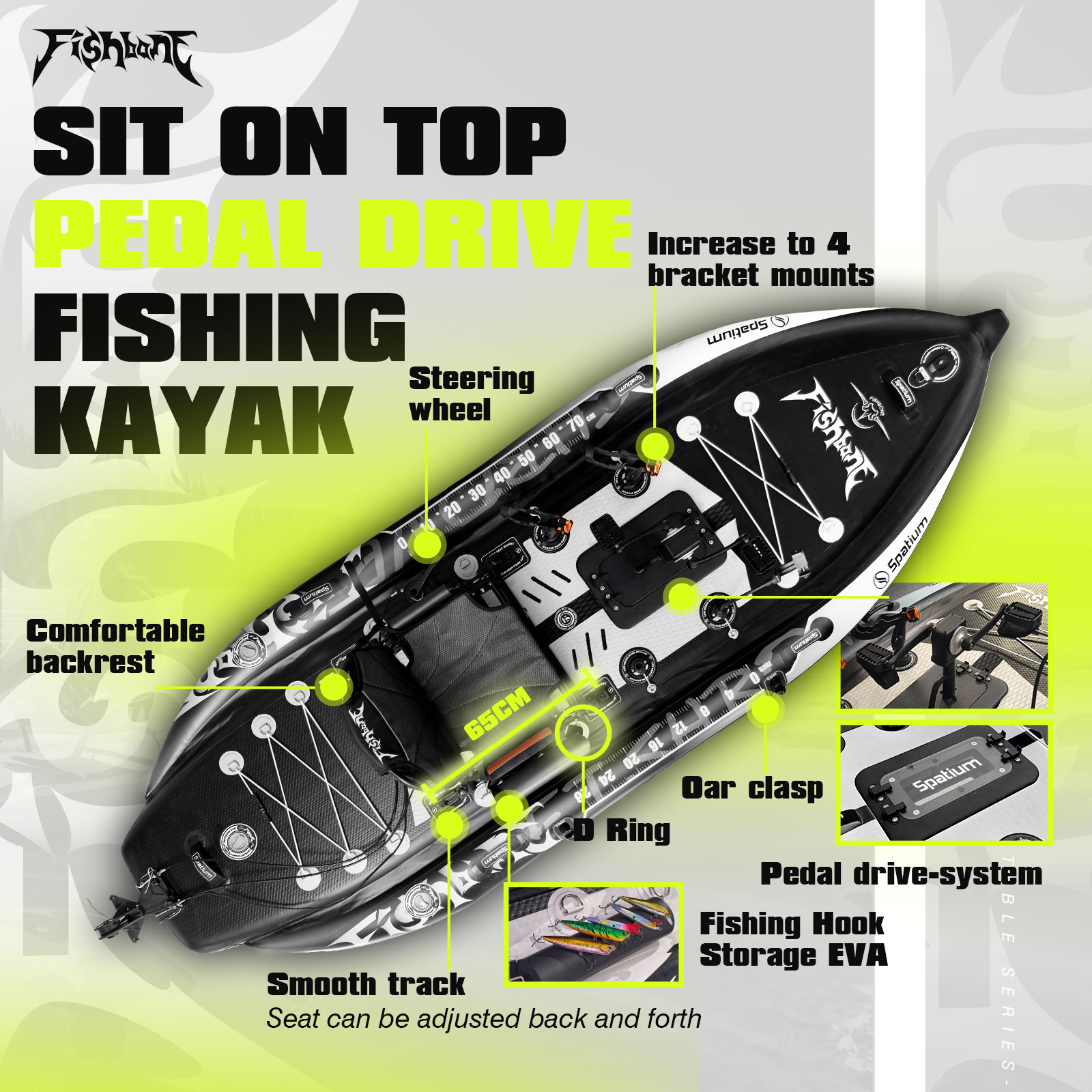 Рыболовный каяк Spatium с педа – обзор и цена Fishing Kayak Pedal Drive